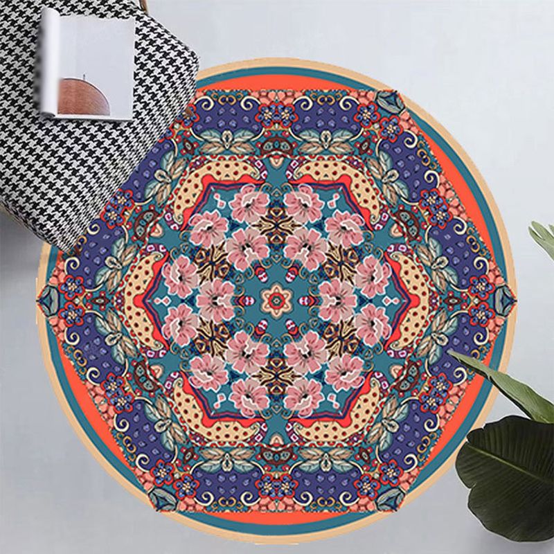 Victorian Round Washable Rug Moroccan Medallion Print Rug Polyester Non-Slip Carpet for Living Room