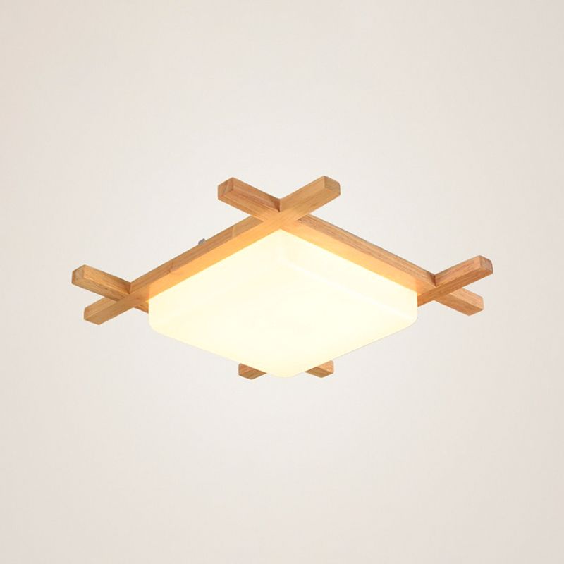 Geometric Shape Flush Mount Modern Wood Ceiling Light Fixture for Living Room in Brown