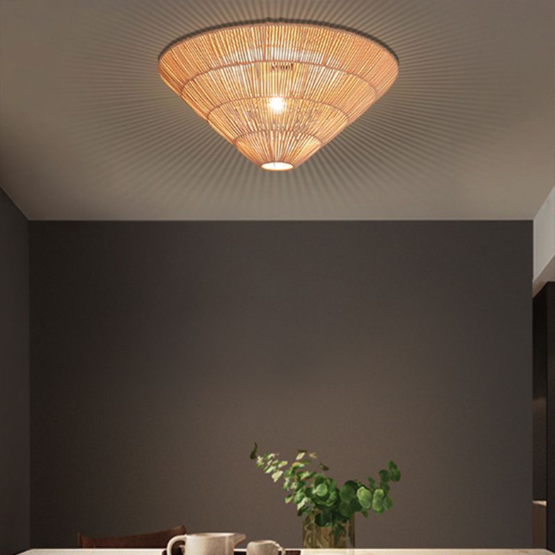 Cone Shape Ceiling Light Fixture Rattan Flush Mount Light for Living Room