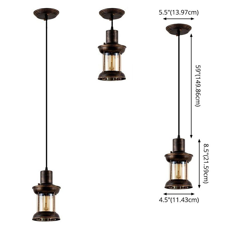 Lantaarn Restaurant Pendulum Licht Landstijl Clear Glass 1 Bolb Bronze hanglamp Licht armatuur