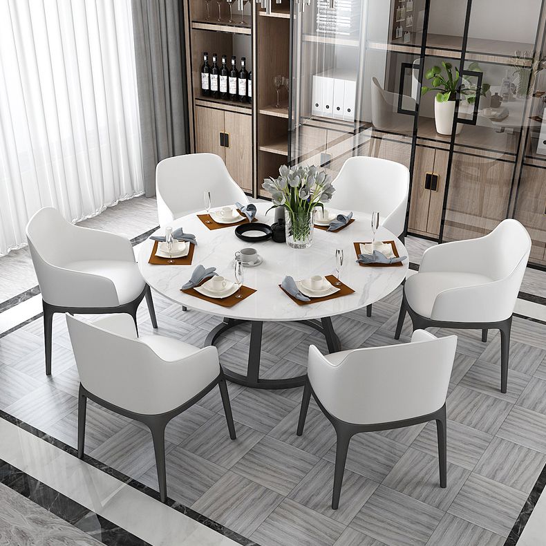 Contemporary Round Dining Table White Sintered Stone Dining Table with Pedestal Base