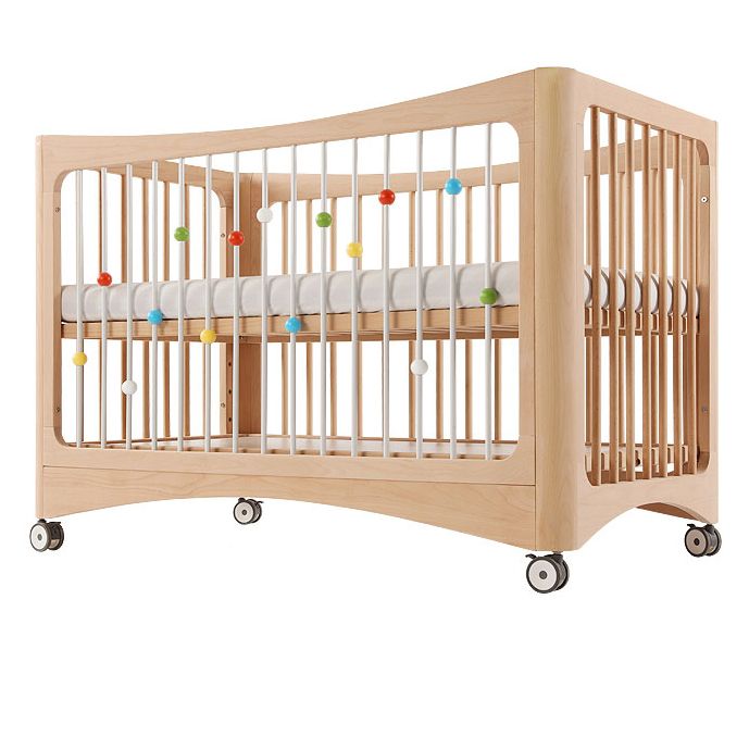 Solid Wood Convertible Crib With Casters Height Adjustable Crib