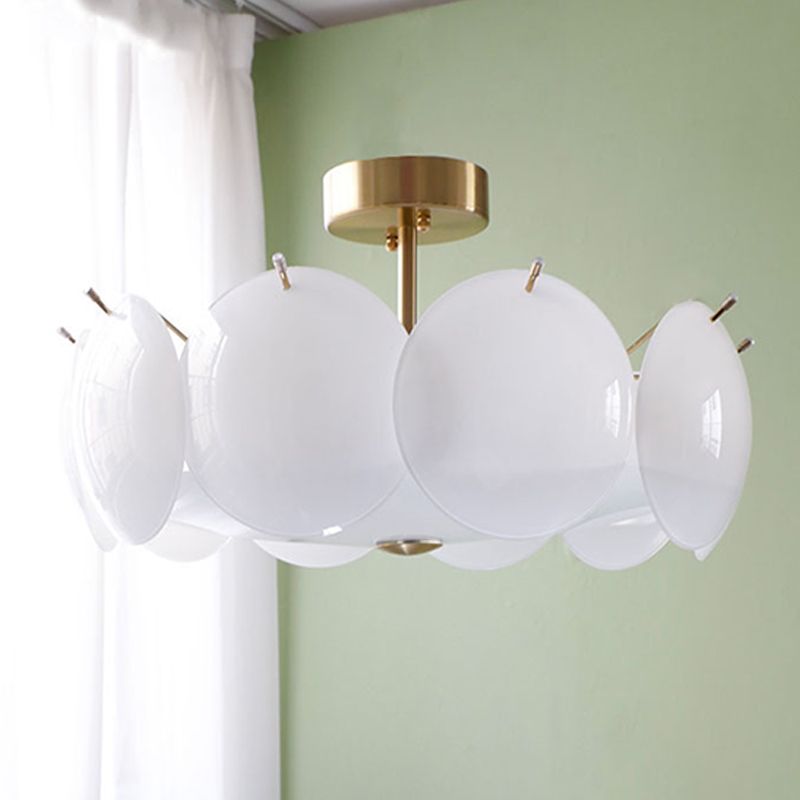 Disk Shape Flush Light Modern Style Glass 4/6/8 Lights Flush Ceiling Light in White