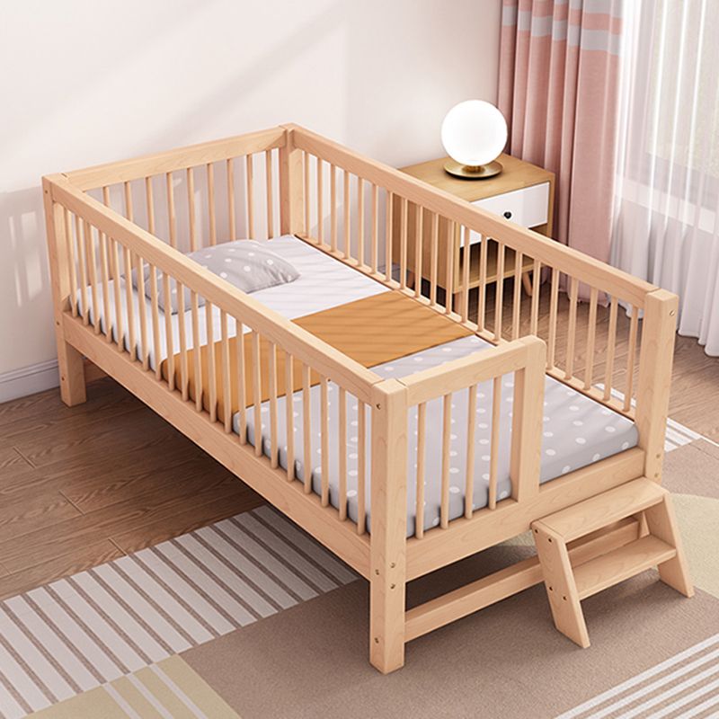 Natural Farmhouse Nursery Crib in Wood with Guardrail Baby Crib