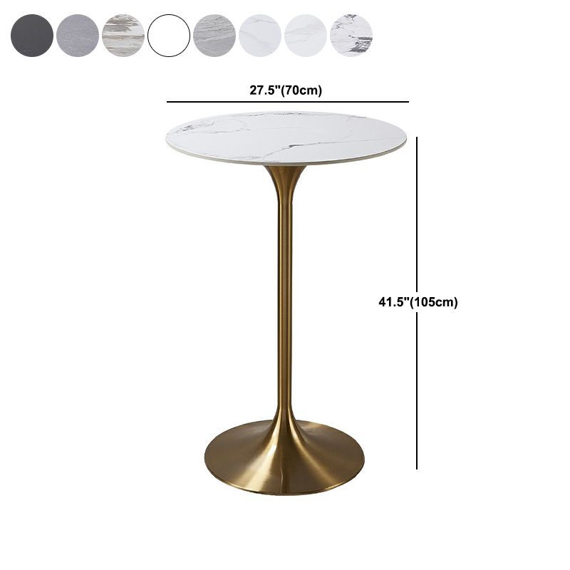 Round Stone Top Bar Table Glam Pub Table with Gold Metal Pedestal