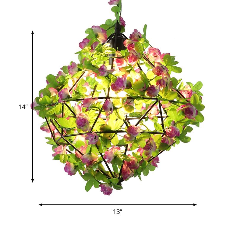 1 Lampada a sospensione a sospensione pianta retrò pianta appesa con gabbia di filo geometrico in nero