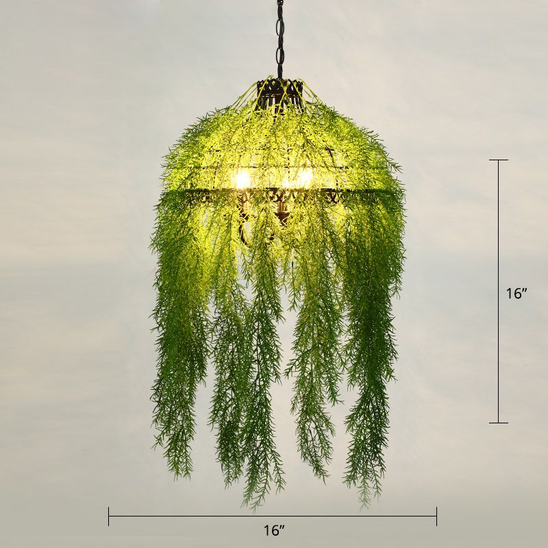 Industrial Framed Ceiling Light Metallic Hanging Pendant Light with Plant Decor for Restaurant