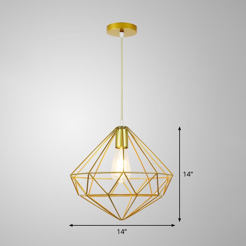 Gold Cage Frame Pendant Ceiling Light Nordic Metal 1 Bulb Dining Room Suspension Light