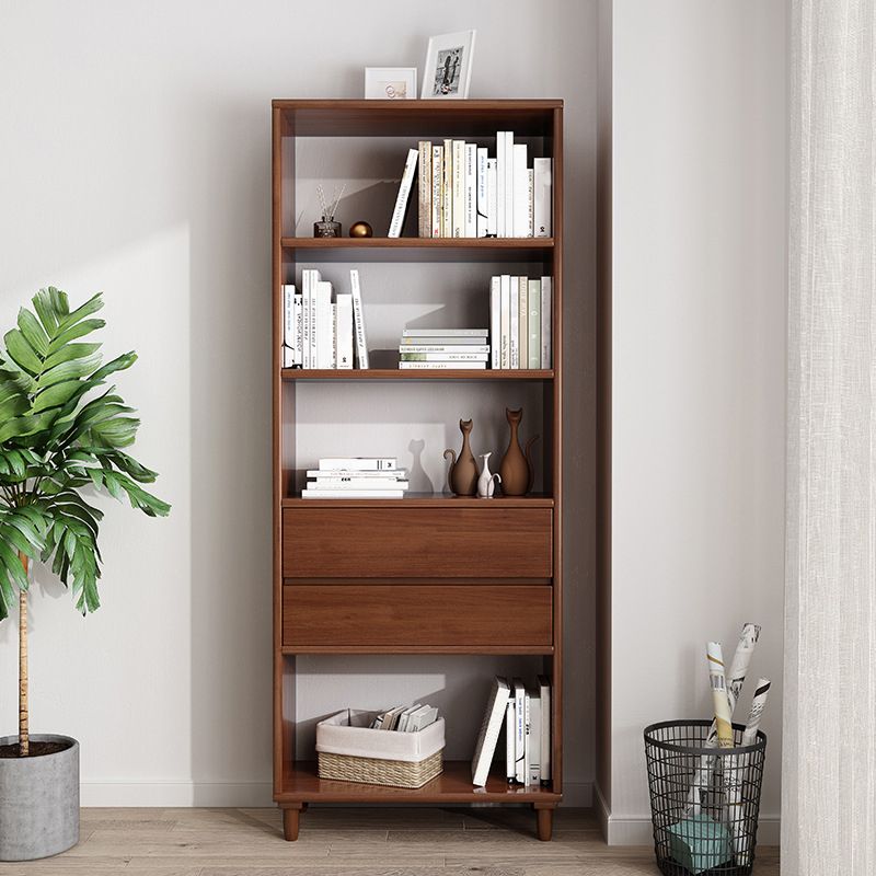 Modern Standard Open Bookshelf Wood 6 Shelf Bookcase with Drawer Storage