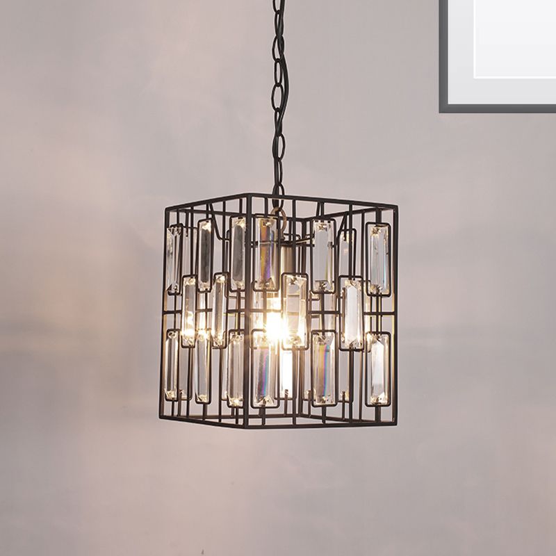 8 "/ 10" /12,5 "W Black Cuboid Pendent lampe traditionnelle 1 Bulbe Plafond métallique PENDANT