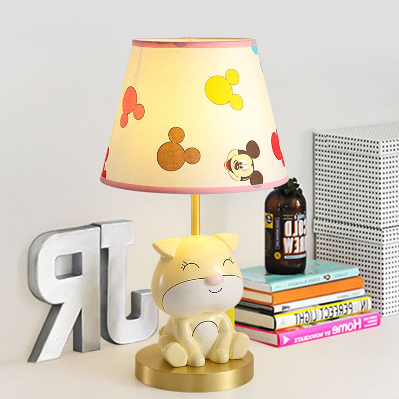 Yellow/Orange Doggy Table Lighting Kids 1 Bulb Resin Night Stand Lamp with Fabric Shade for Child Bedroom