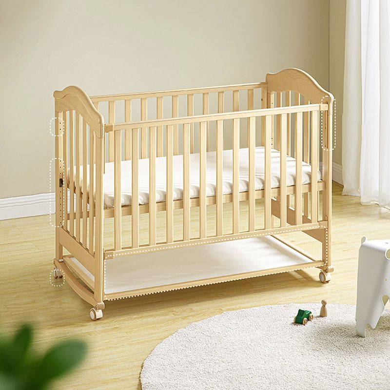 Scandinavian Guardrail Nursery Bed Solid Wood Baby Crib with Casters