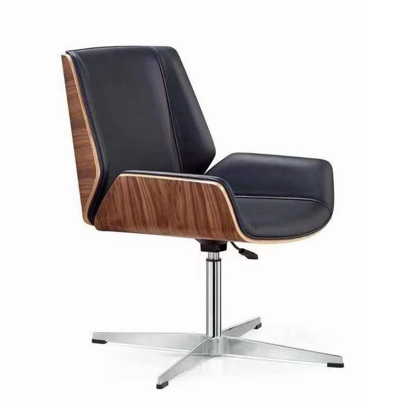 Modern Black Leather Desk Chair with Mid Back Home Office Chair