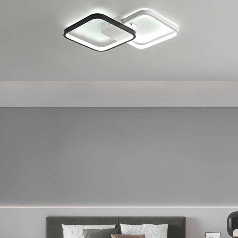 Contemporary LED Ceiling Lamp 2-Light Flush Mount in Black and White for Bedroom