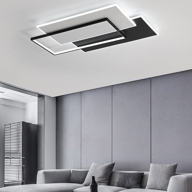 Minimalism Flush Mount Metal LED Ceiling Light Fixture in Black and White for Living Room