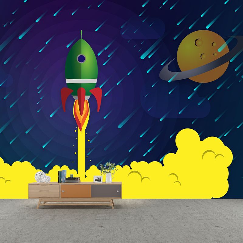 Rocket Launching Wallpaper Mural Creative Wall Covering for Kids Nursery Bedroom