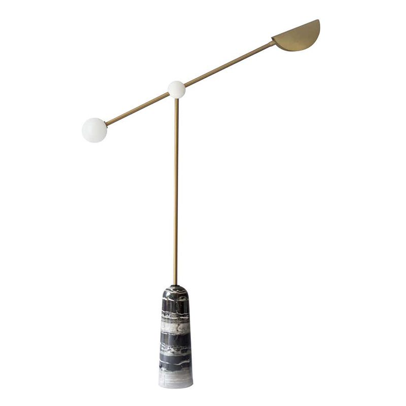 Elongated Arm Floor Light Post-Modern Metallic Living Room LED Standing Lamp with Marble Base in Gold