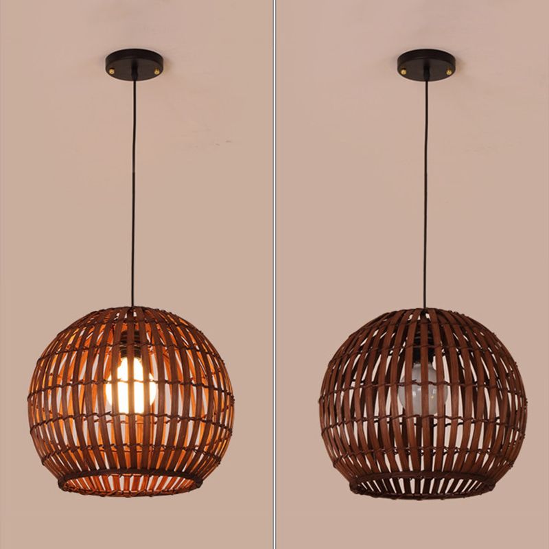 Chinese Rattan Hanging Pendant Light 1-Light Dome Pendant for Dining Room