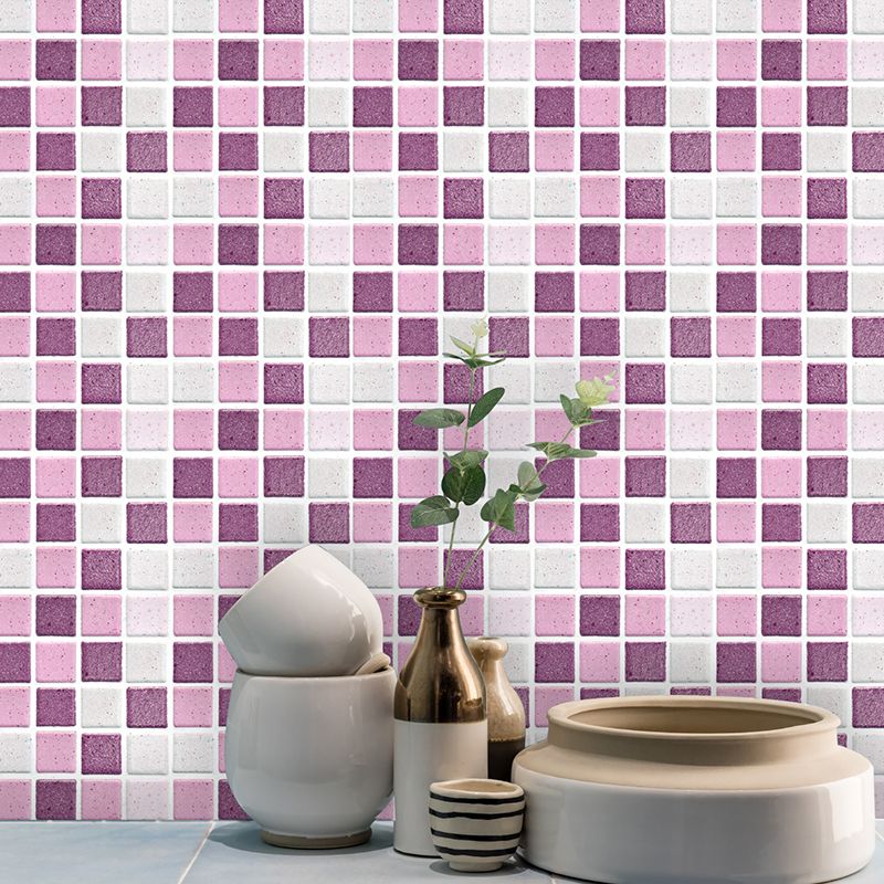 Pink Mosaic Tiles Wallpaper Panel Peel and Stick Wall Decoration for Kitchen, 54 Pcs