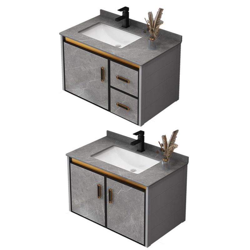 Single Sink Bathroom Vanity Rectangle Grey Wall Mount Bath Vanity Set with Mirror