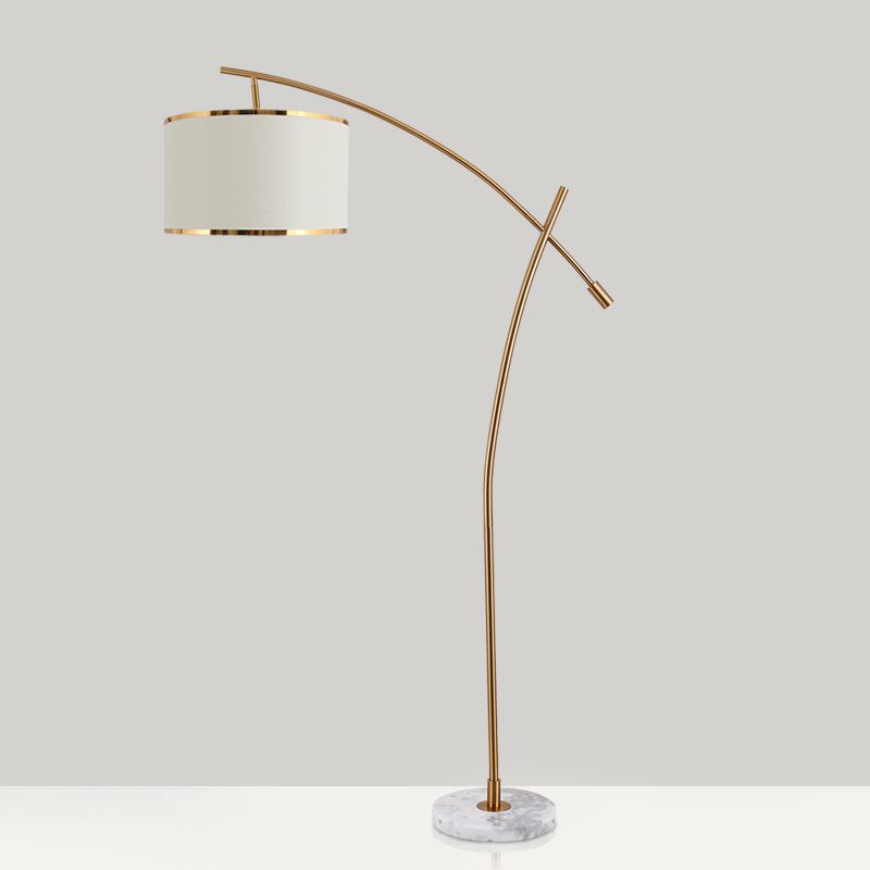 Minimalist Drum Standing Light 1-Light Fabric Floor Lamp with Marble Base in White