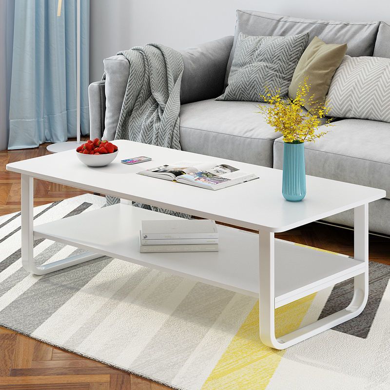 15.7" H Modern Rectangle Wooden Coffee Table Steel Sled Cocktail Table with Shelf