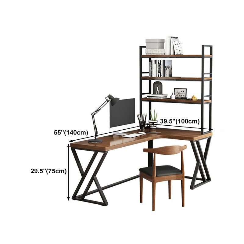 L-Shape Office Table Industrial Writing Desk of Solid Pinewood without Shelf and Chair