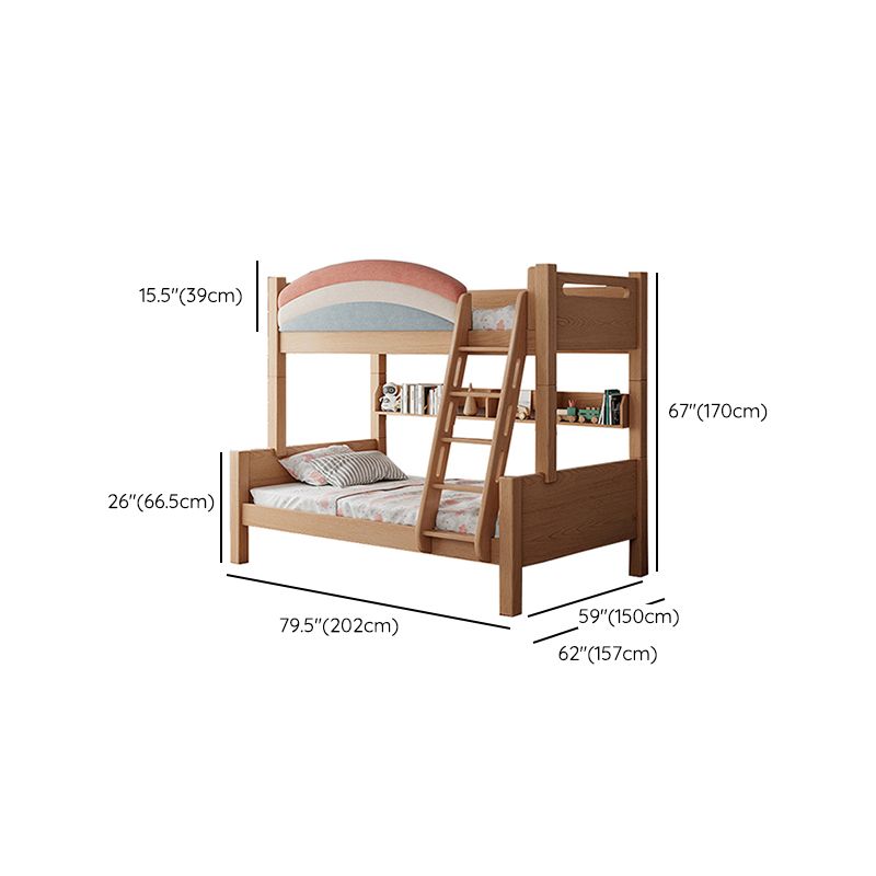 Contemporary Solid Wood Bunk Bed Built-In Ladder Kids Bed with Guardrail