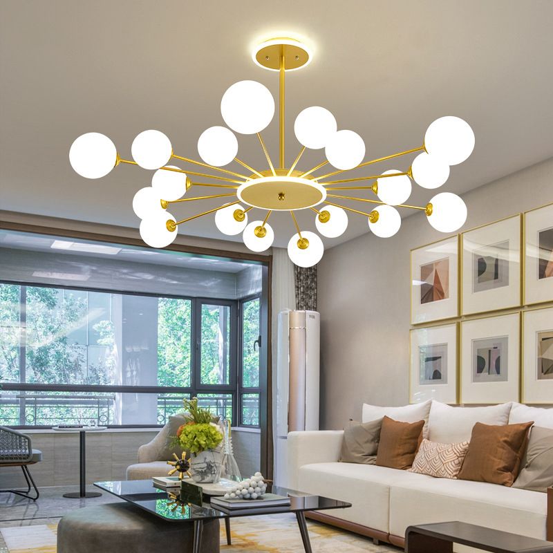 Glass Spherical Shape Chandelier Light Modern Style Multi Light Hanging Lamp for Bedroom