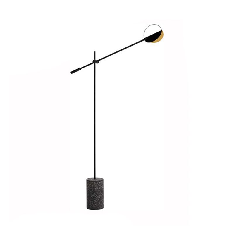 Metallic Elongated Arm Standing Light Simplicity LED Floor Lamp with Cylinder Terrazzo Base