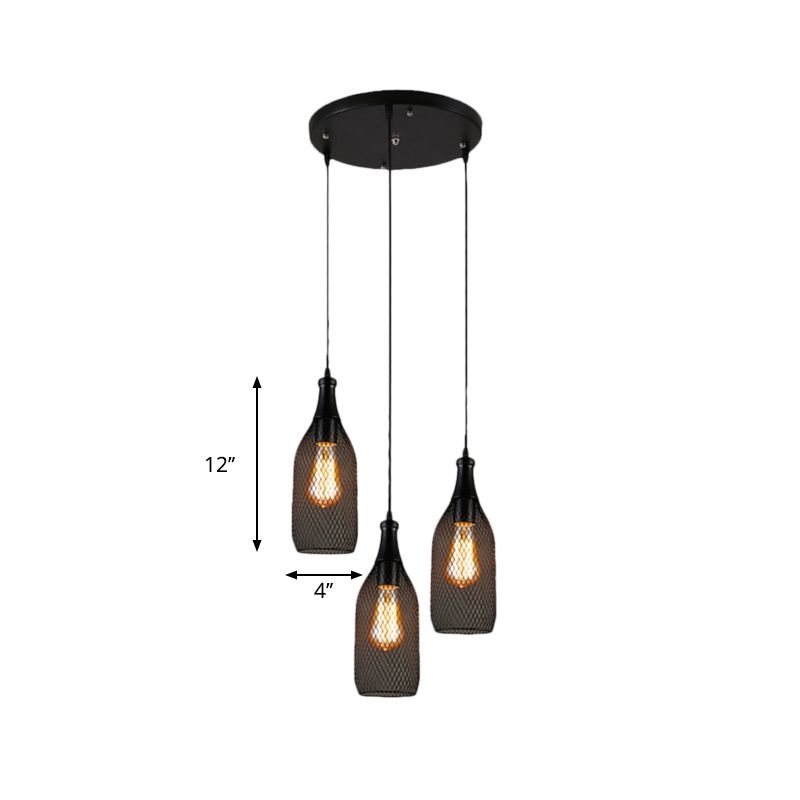 3/6 Lichter Metall Pendellanter Leuchtanlagen Industrial Style Black Flaschennetz Schatten Restaurant Hanging Lampe