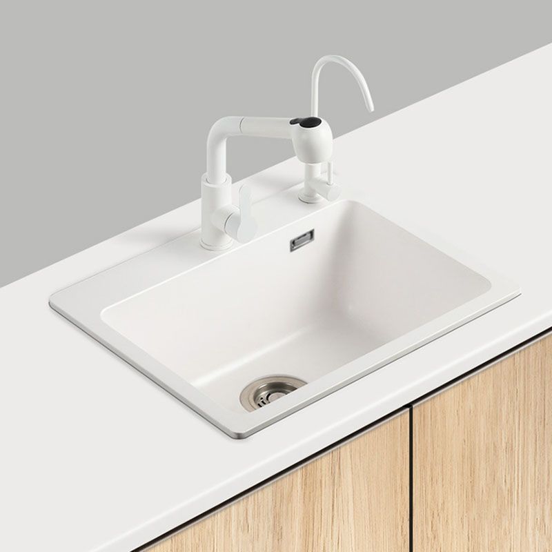 Drop-In Kitchen Sink Quartz Single Basin Kitchen Sink with Basket Strainer