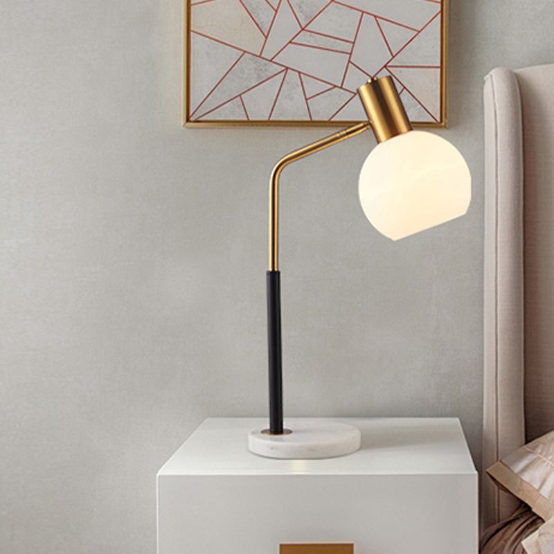 Globe Reading Book Light Post Modern White/Amber Glass 1-Head Black and Gold Table Lamp with Marble Base