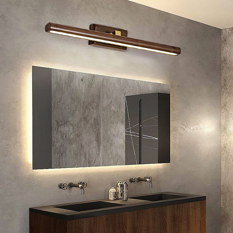 Luces de apliques de tocador lineal moderno de madera de 1 luz de pared de pared para baño