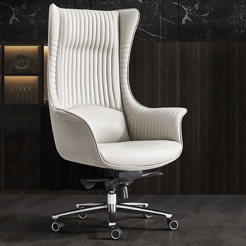 Fixed Arms Desk Chair Modern No Distressing Leather Ergonomic Office Chair with Wheels