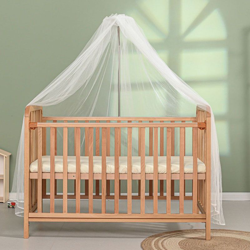 Light Wood Baby Crib Toddler Guard Rails Included Nursery Bed with Casters