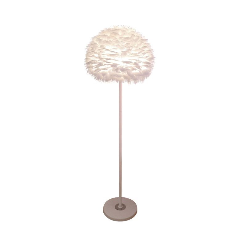 18"/21.5" Wide Dome Stand Up Lamp Modern Feather 1-Light Living Room Floor Light in White/Pink/Orange