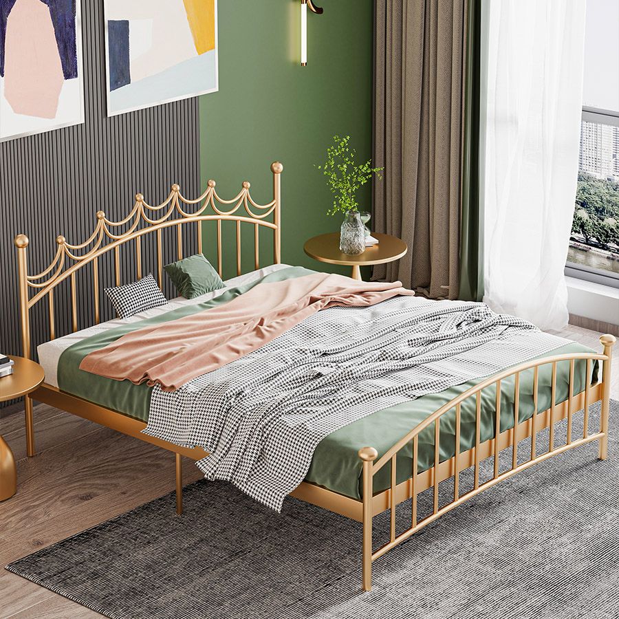 Contemporary Metal Bed Frame Open Frame Princess Iron Bed Frame with Headboard