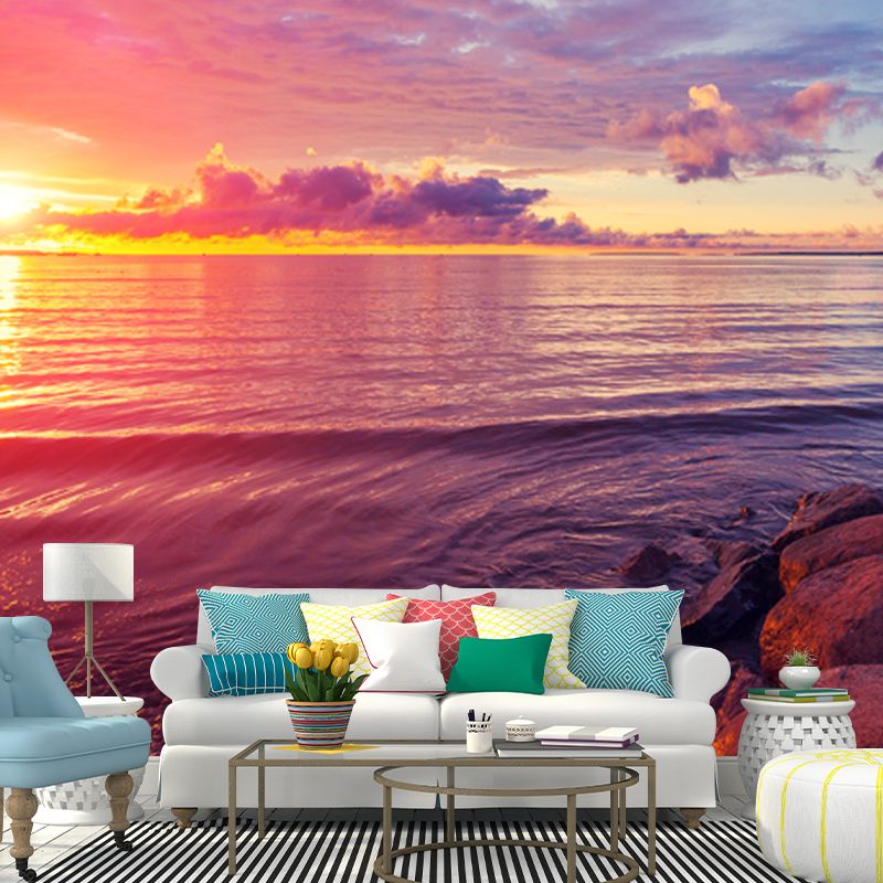 Sunset Above Sea Surface Mural Blue-Purple Modernist Wall Decor for Home Gallery