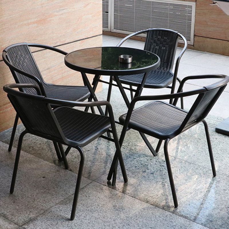 Modern Patio Dining Side Chair Teak Outdoor Bistro Chairs with Arm