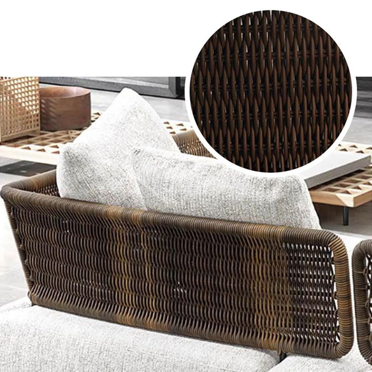 Rattan Outdoor Patio Sofa Wood Tropical Patio Sofa with Cushions