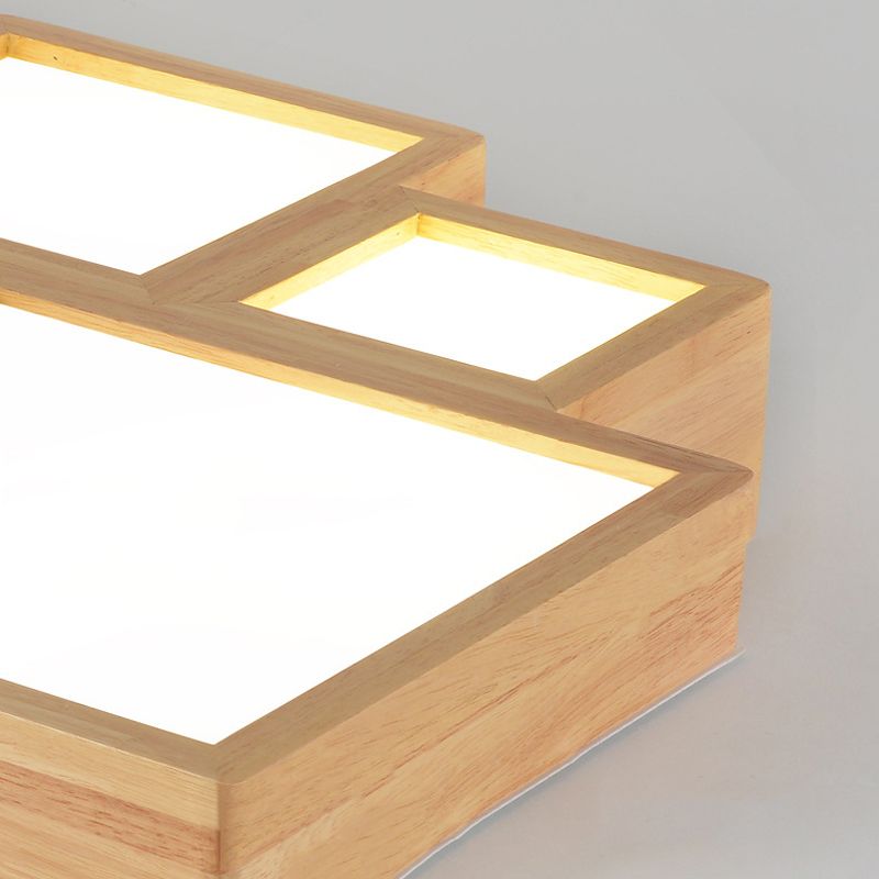 Modern Style Square Shape Flush Mount 4-Lights Wood Ceiling Light for Bedroom