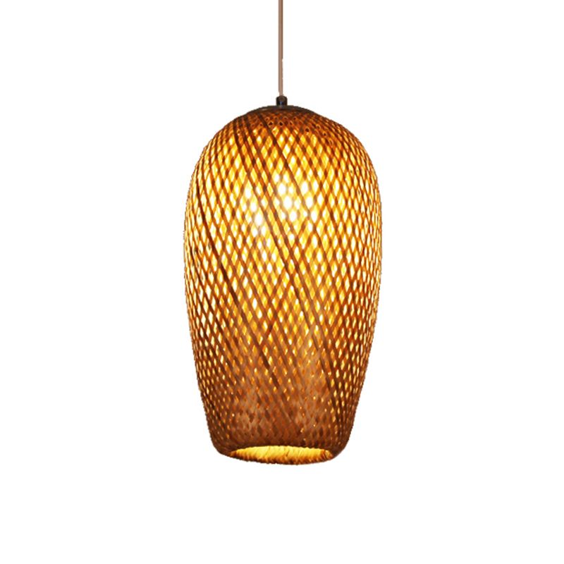 Criscross Woven Affermata lanterna Bamboo cinese Bamboo 1 lampadina marrone marrone per il ristorante