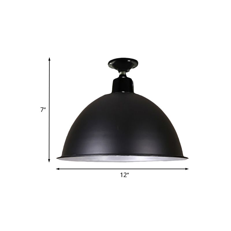 Loft Style Dome Ceiling Lighting 1 Head Metal Semi Flush Mount Light in Black for Dining Room, 12"/14" Width