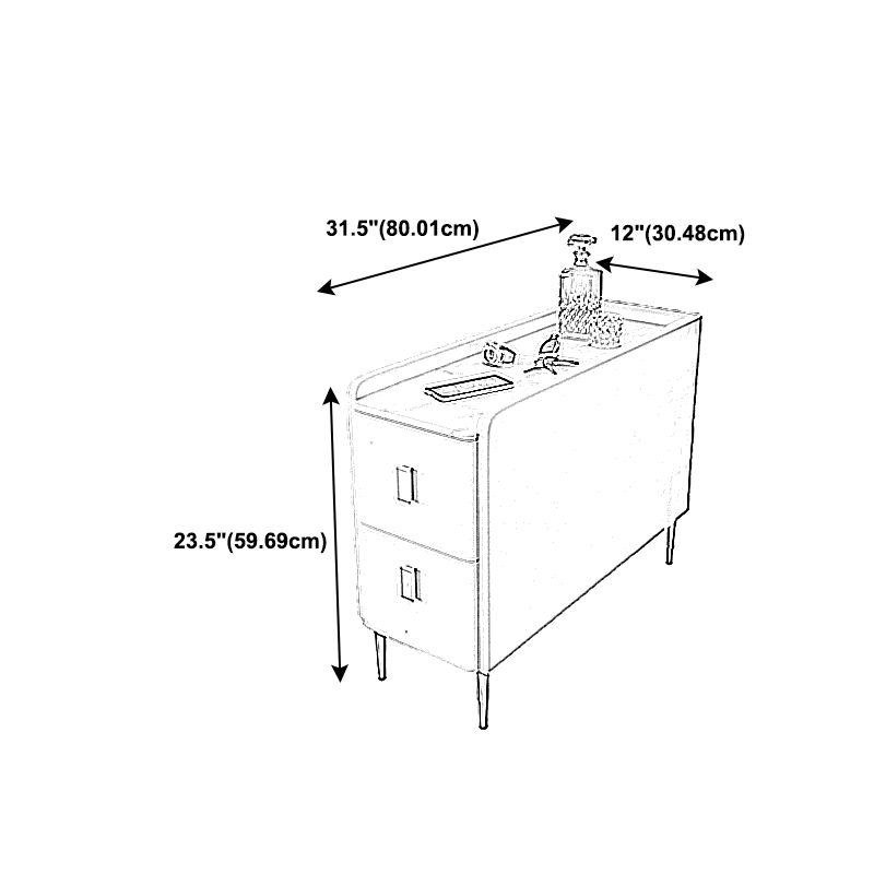 Modern Style White Rectangular Side Table with Storage and Shelf