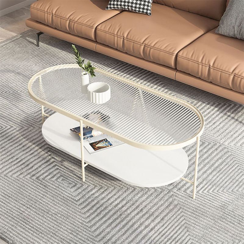 Four Legs Oval Coffee Table Glass Top Minimalist Modern Coffee Table