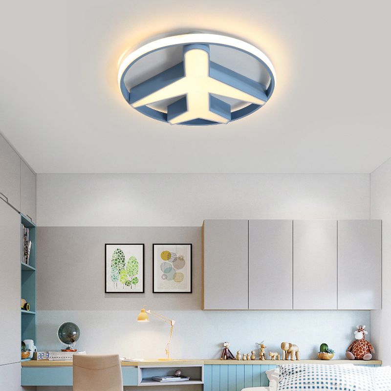 Metal Plane Shape Flush Mount Light Kid-Style 2 Lights Flush Ceiling Light Fixture in Blue