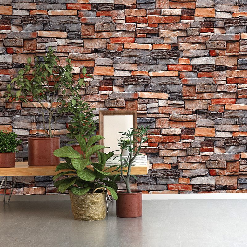 Industrial Architecture Brick Wallpaper Dark Color Washable Wall Covering for Living Room