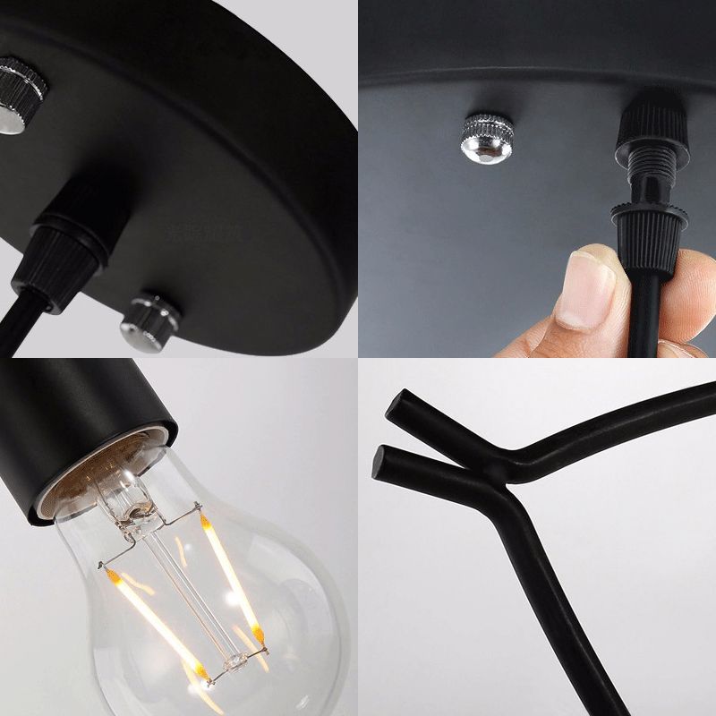 Metal Ceiling Lighting Fixture Loft Style Black Fish-Shaped Dinning Room Suspension Pendant