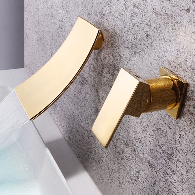 Glam Wall Mounted Bathroom Faucet Lever Handles Low Arc Solid Brass Faucet